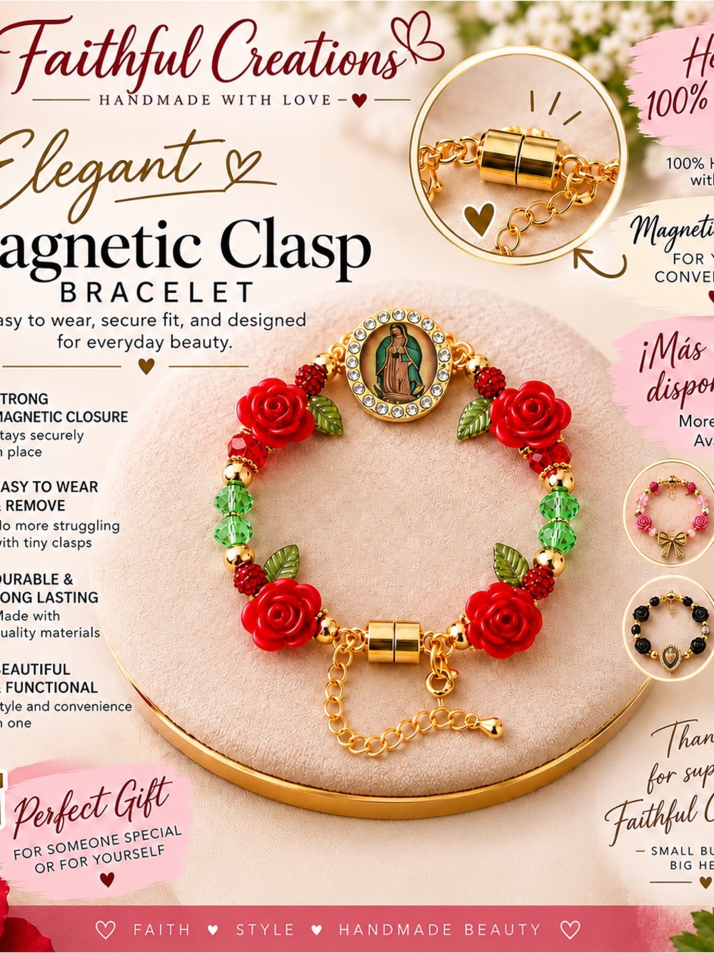 Red Rose Magnetic Clasp Bracelet